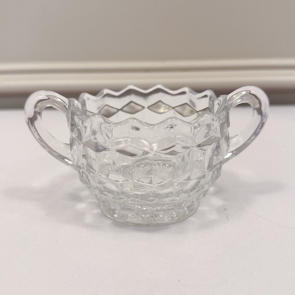 Fostoria Other - Fostoria American Clear Glass Cubed Open Sugar Bowl 2 Handles 3-1/4"